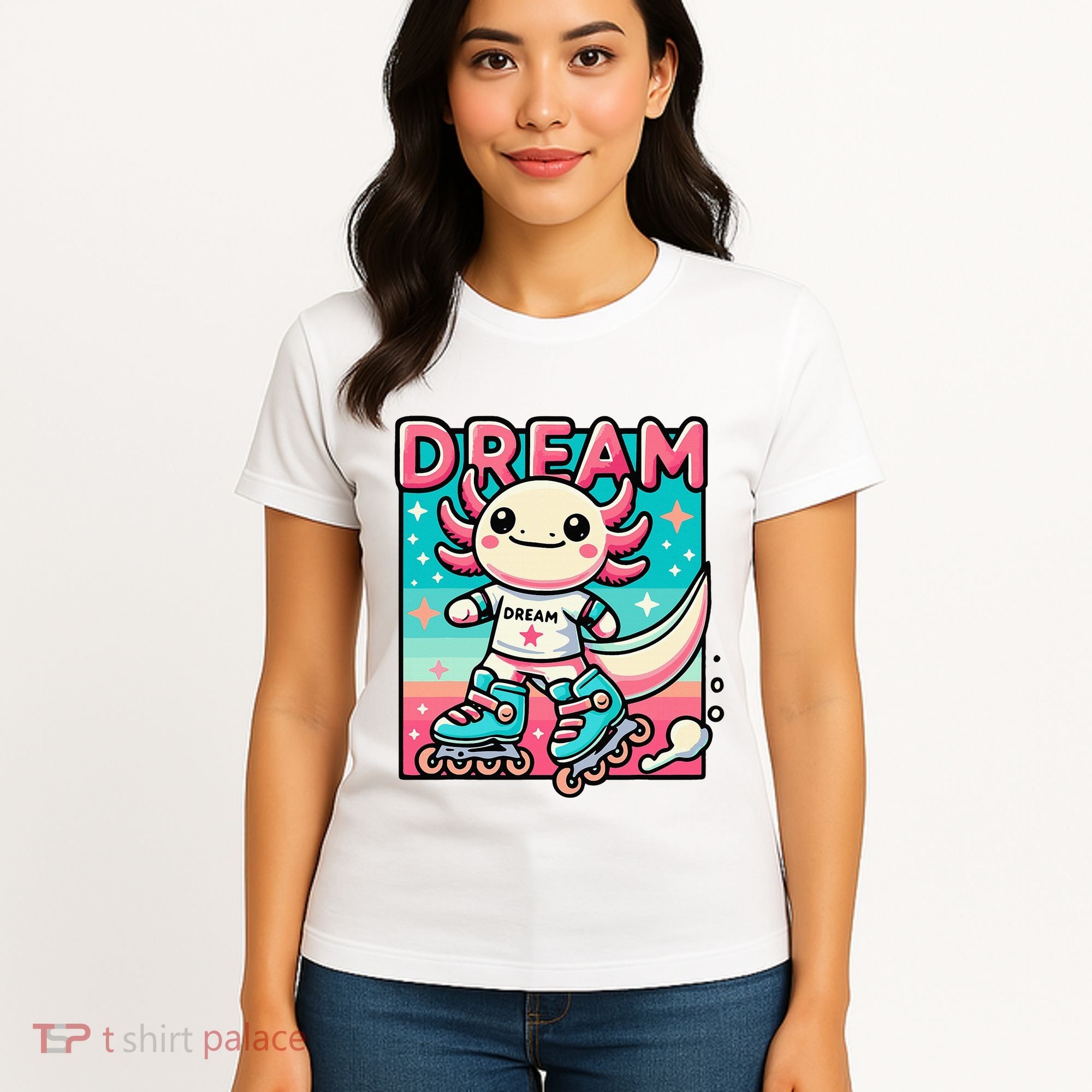 Rollerblading Axolotl Cute Salamander On Inline Skates Women's T-Shirt