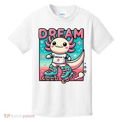 Rollerblading Axolotl Cute Salamander On Inline Skates Kids T-Shirt