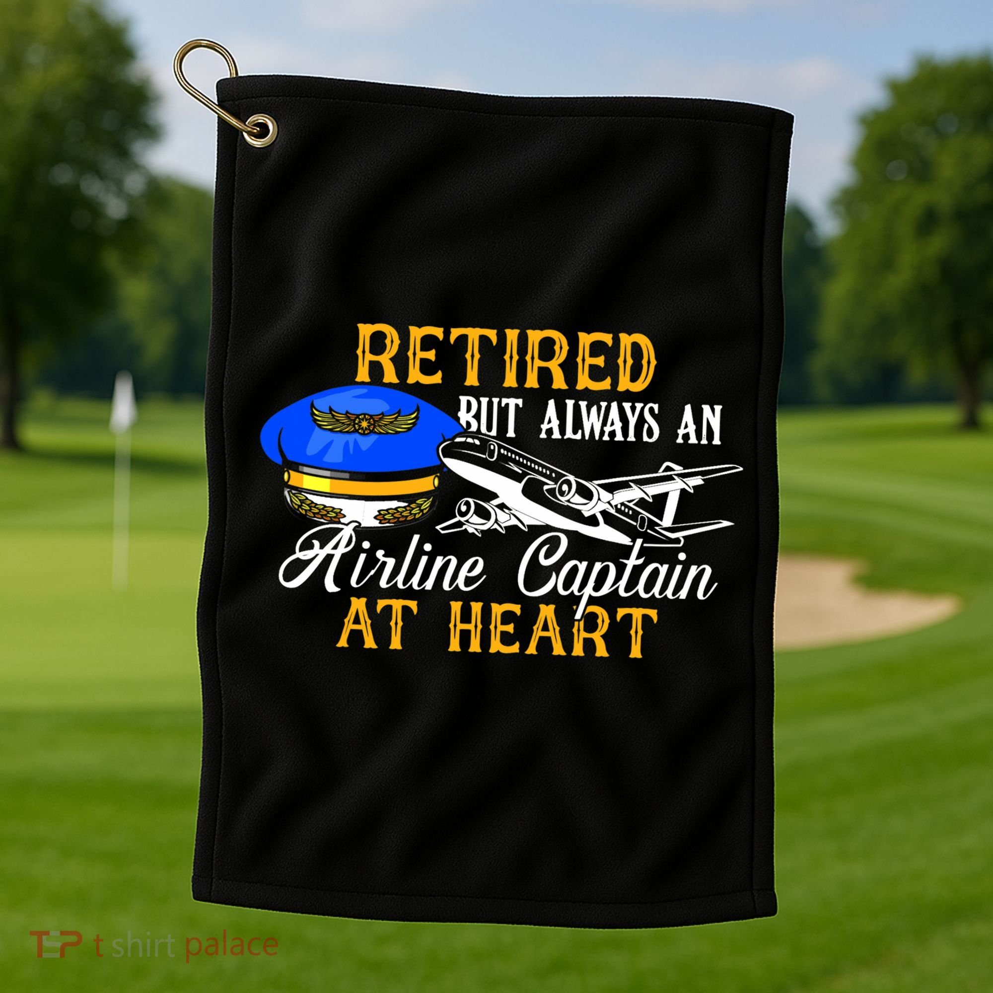 Retired Airline Captain Pilot Retirement Gift Golf Towel