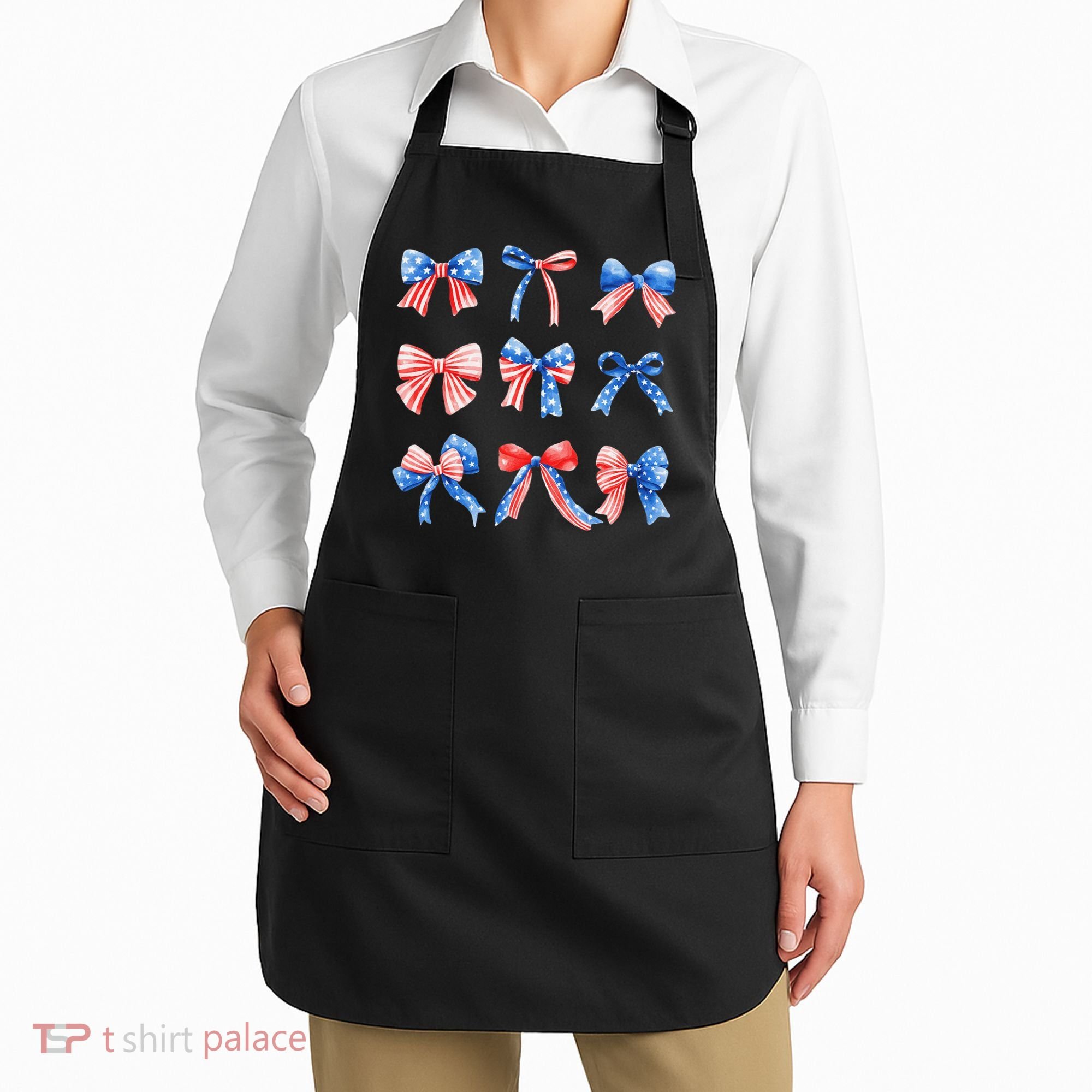 Retro American Flag Coquette Bow Patriotic 4th July Women Apron