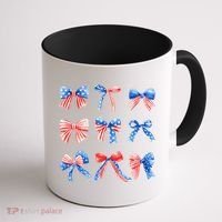 Retro American Flag Coquette Bow Patriotic 4th July Women Coffee Mug thumb 1