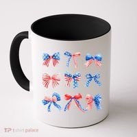 Retro American Flag Coquette Bow Patriotic 4th July Women Coffee Mug thumb 0