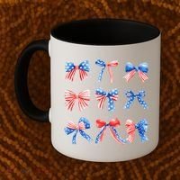 Retro American Flag Coquette Bow Patriotic 4th July Women Coffee Mug thumb 2