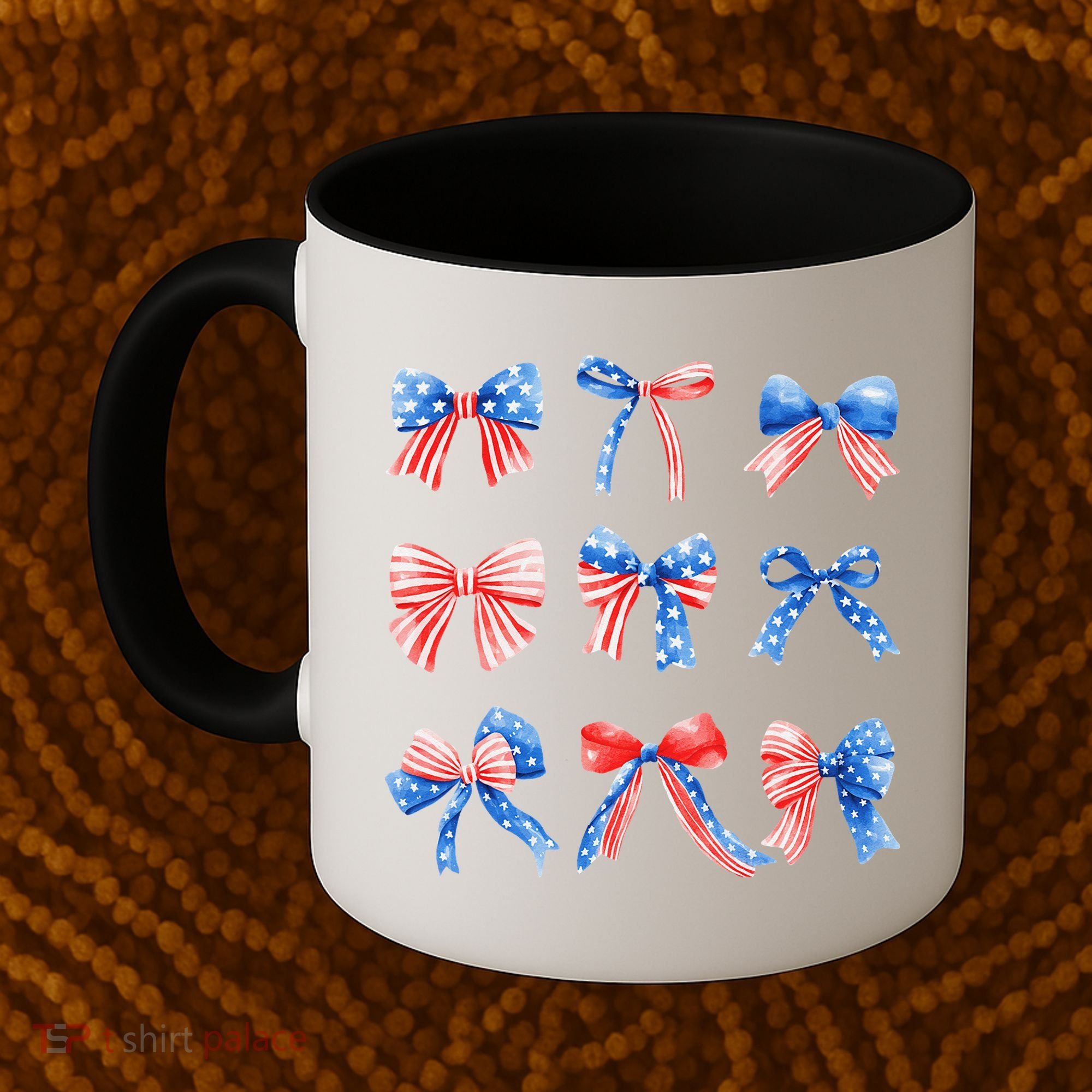 Retro American Flag Coquette Bow Patriotic 4th July Women Coffee Mug