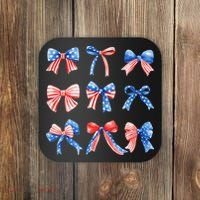 Retro American Flag Coquette Bow Patriotic 4th July Women Coaster thumb 0