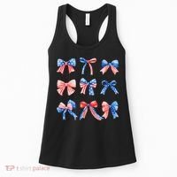Retro American Flag Coquette Bow Patriotic 4th July Women Women's Tank Top thumb 0