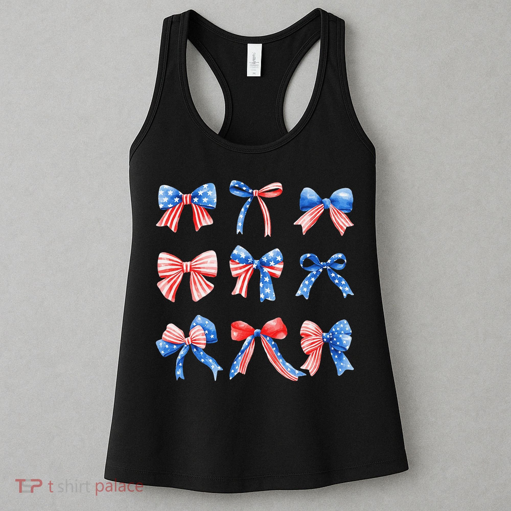 Retro American Flag Coquette Bow Patriotic 4th July Women Women's Tank Top
