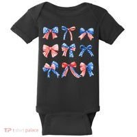 Retro American Flag Coquette Bow Patriotic 4th July Women Baby Bodysuit thumb 0