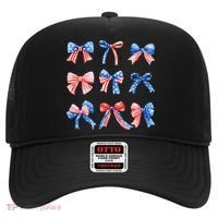 Retro American Flag Coquette Bow Patriotic 4th July Women Hat thumb 0