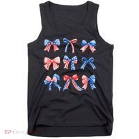 Retro American Flag Coquette Bow Patriotic 4th July Women Tank Top thumb 0