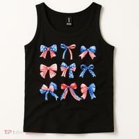Retro American Flag Coquette Bow Patriotic 4th July Women Tank Top thumb 2