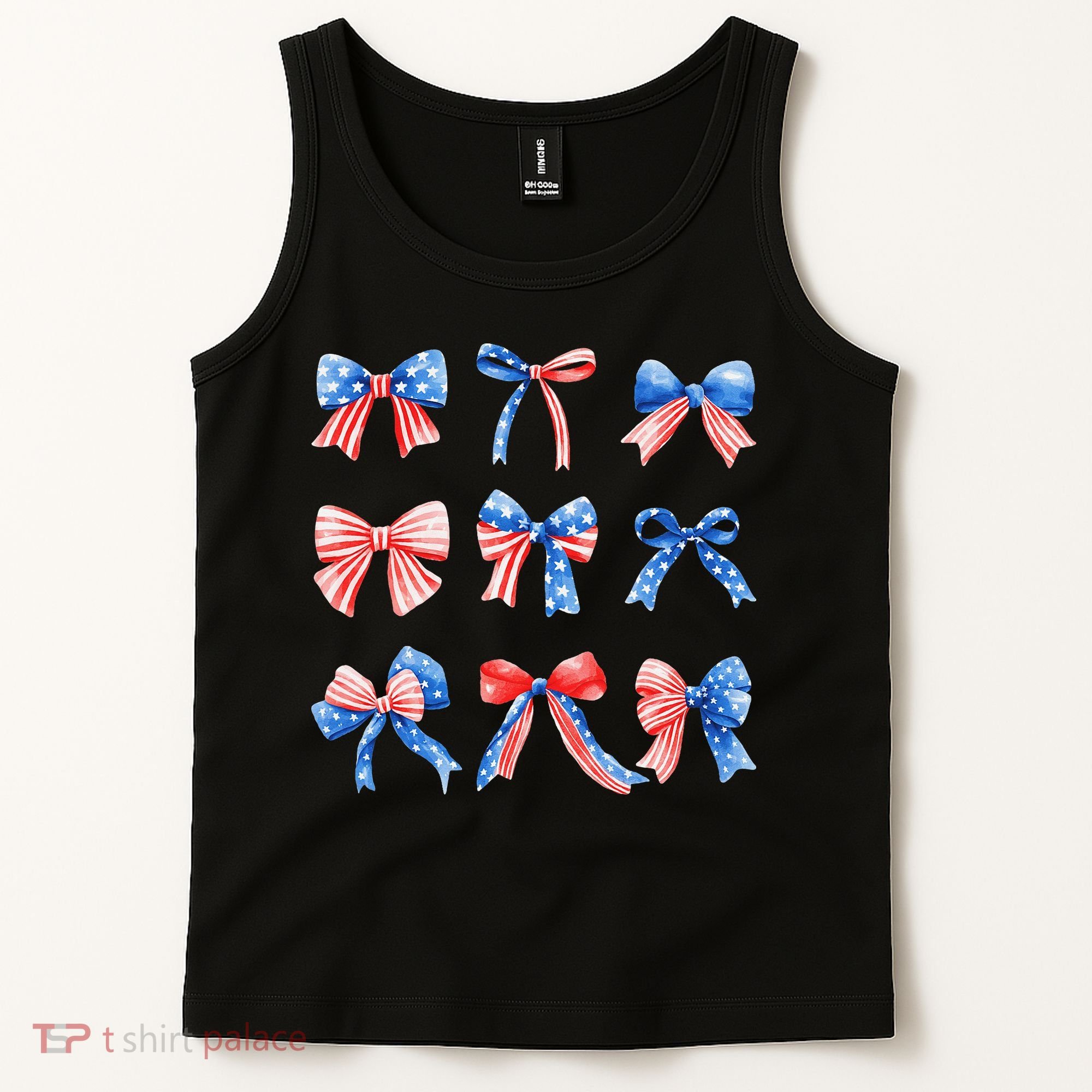 Retro American Flag Coquette Bow Patriotic 4th July Women Tank Top