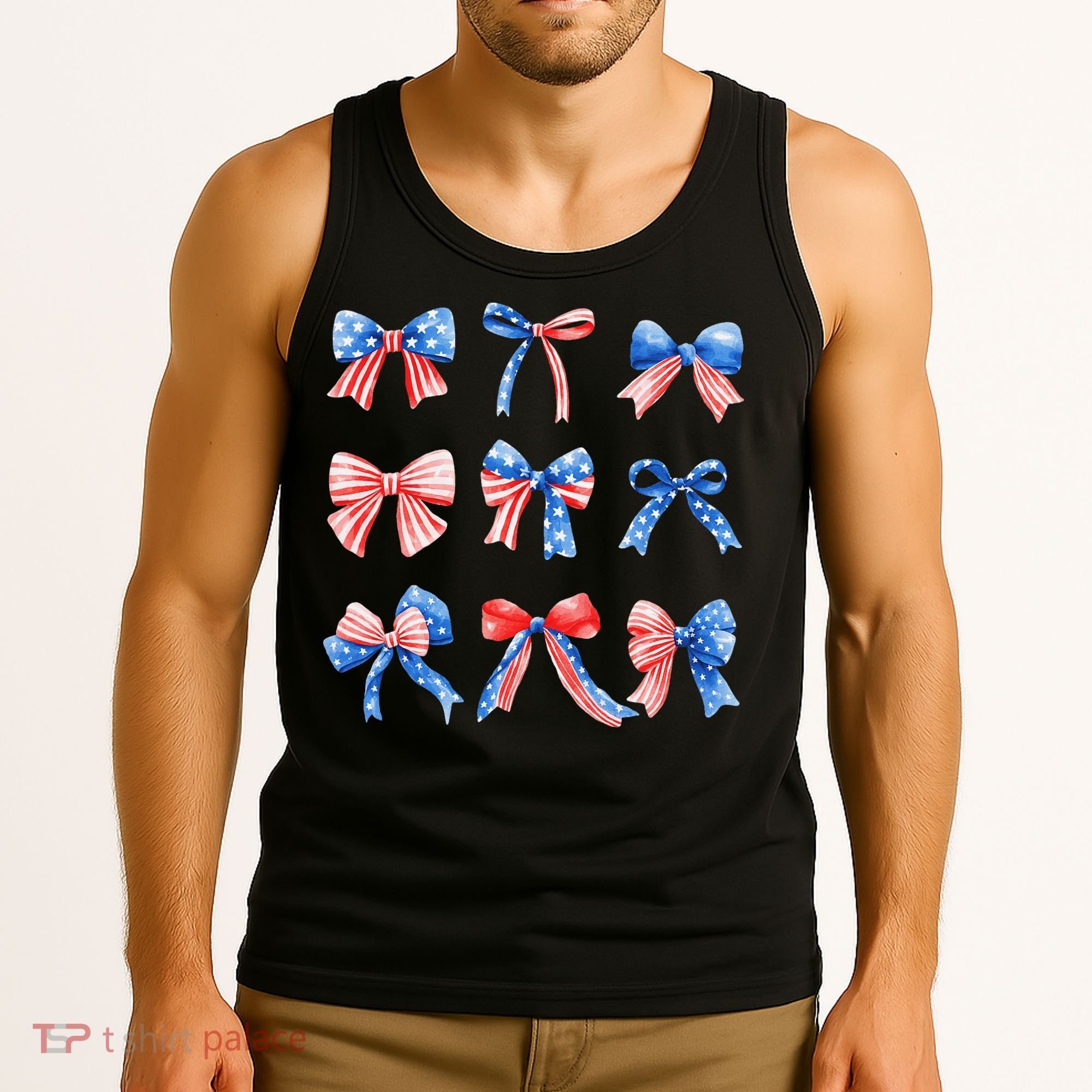 Retro American Flag Coquette Bow Patriotic 4th July Women Tank Top