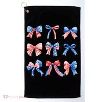 Retro American Flag Coquette Bow Patriotic 4th July Women Golf Towel thumb 0