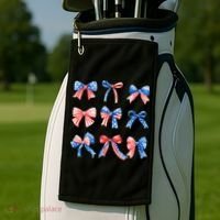 Retro American Flag Coquette Bow Patriotic 4th July Women Golf Towel thumb 2