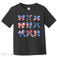 Retro American Flag Coquette Bow Patriotic 4th July Women Toddler T-Shirt thumb 0