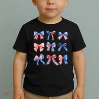 Retro American Flag Coquette Bow Patriotic 4th July Women Toddler T-Shirt thumb 2