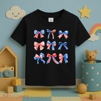 Retro American Flag Coquette Bow Patriotic 4th July Women Toddler T-Shirt thumb 3