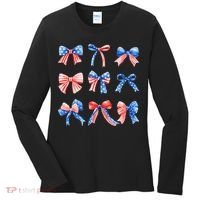 Retro American Flag Coquette Bow Patriotic 4th July Women Women's Long Sleeve Shirt thumb 0
