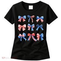 Retro American Flag Coquette Bow Patriotic 4th July Women Women's T-Shirt thumb 0