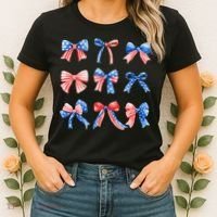 Retro American Flag Coquette Bow Patriotic 4th July Women Women's T-Shirt thumb 2