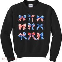 Retro American Flag Coquette Bow Patriotic 4th July Women Kids Sweatshirt thumb 0