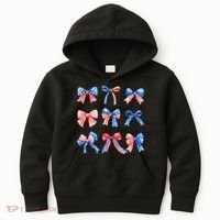 Retro American Flag Coquette Bow Patriotic 4th July Women Kids Hoodie thumb 0