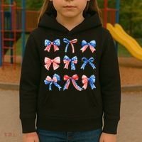 Retro American Flag Coquette Bow Patriotic 4th July Women Kids Hoodie thumb 3