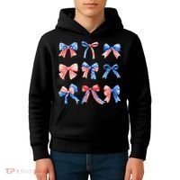 Retro American Flag Coquette Bow Patriotic 4th July Women Kids Hoodie thumb 4