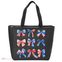 Retro American Flag Coquette Bow Patriotic 4th July Women Tote Bag thumb 0