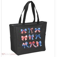 Retro American Flag Coquette Bow Patriotic 4th July Women Tote Bag thumb 2
