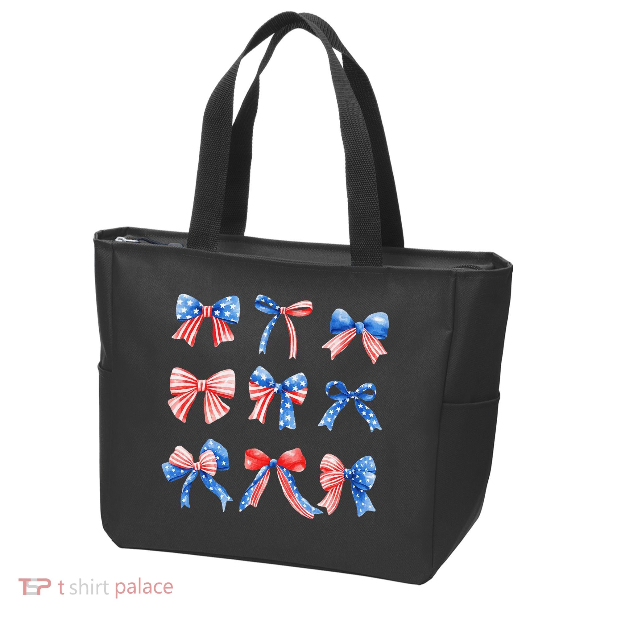 Retro American Flag Coquette Bow Patriotic 4th July Women Tote Bag