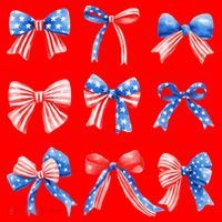 Retro American Flag Coquette Bow Patriotic 4th July Women Santa Hat thumb 1