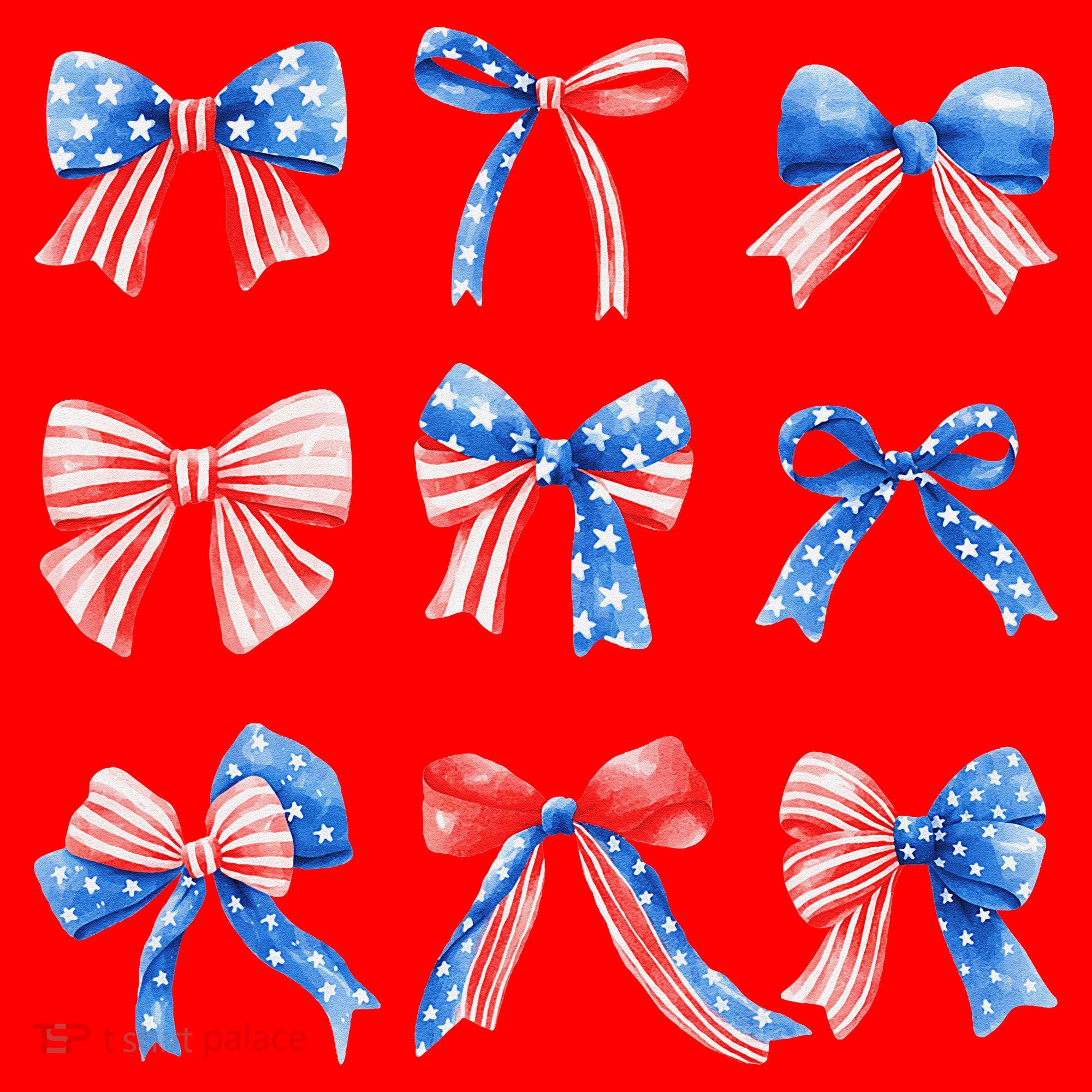 Retro American Flag Coquette Bow Patriotic 4th July Women Santa Hat