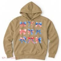 Retro American Flag Coquette Bow Patriotic 4th July Women Hoodie thumb 0