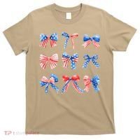 Retro American Flag Coquette Bow Patriotic 4th July Women T-Shirt thumb 0