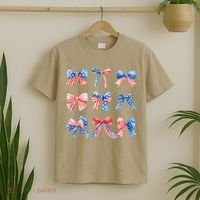 Retro American Flag Coquette Bow Patriotic 4th July Women T-Shirt thumb 2