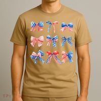 Retro American Flag Coquette Bow Patriotic 4th July Women T-Shirt thumb 3