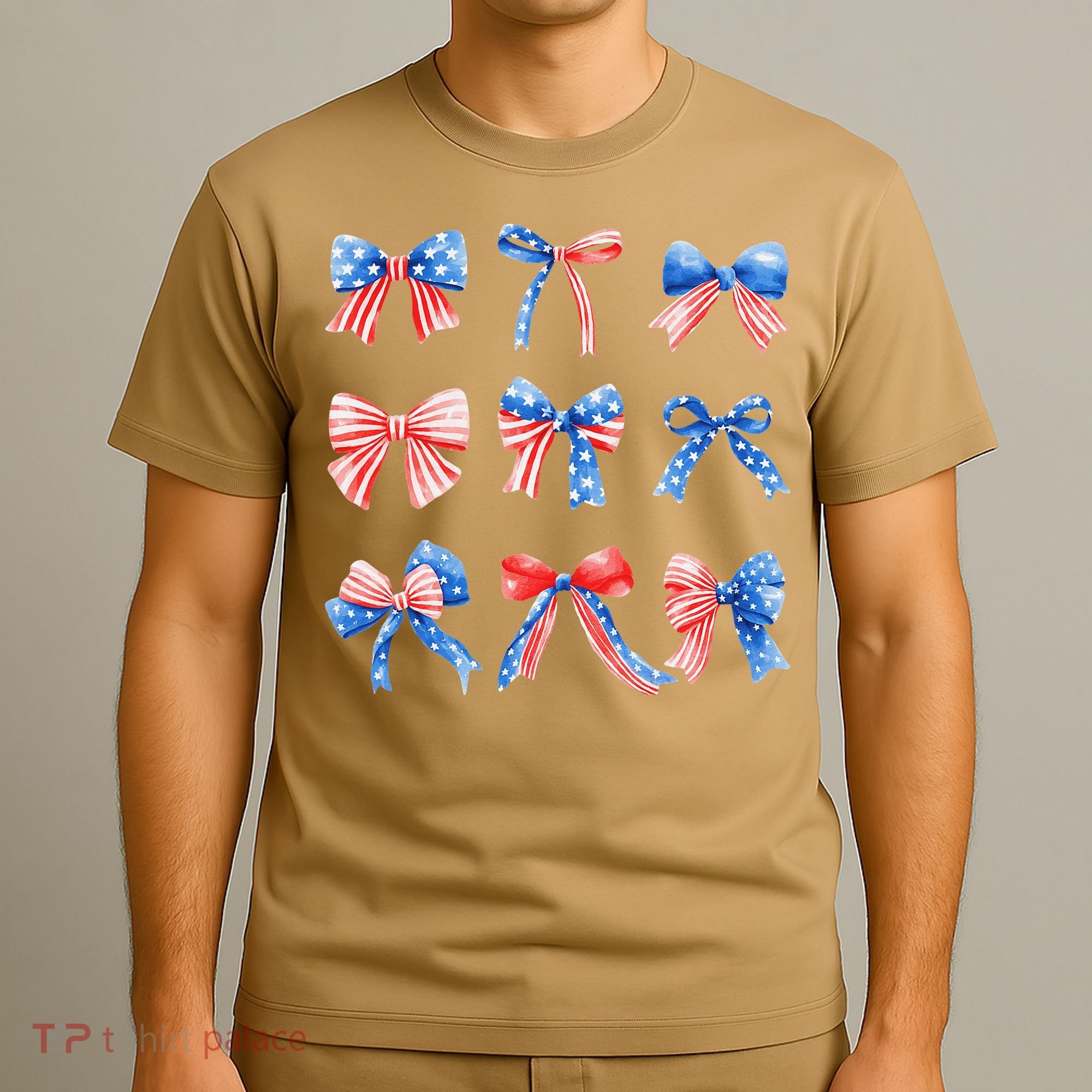 Retro American Flag Coquette Bow Patriotic 4th July Women T-Shirt