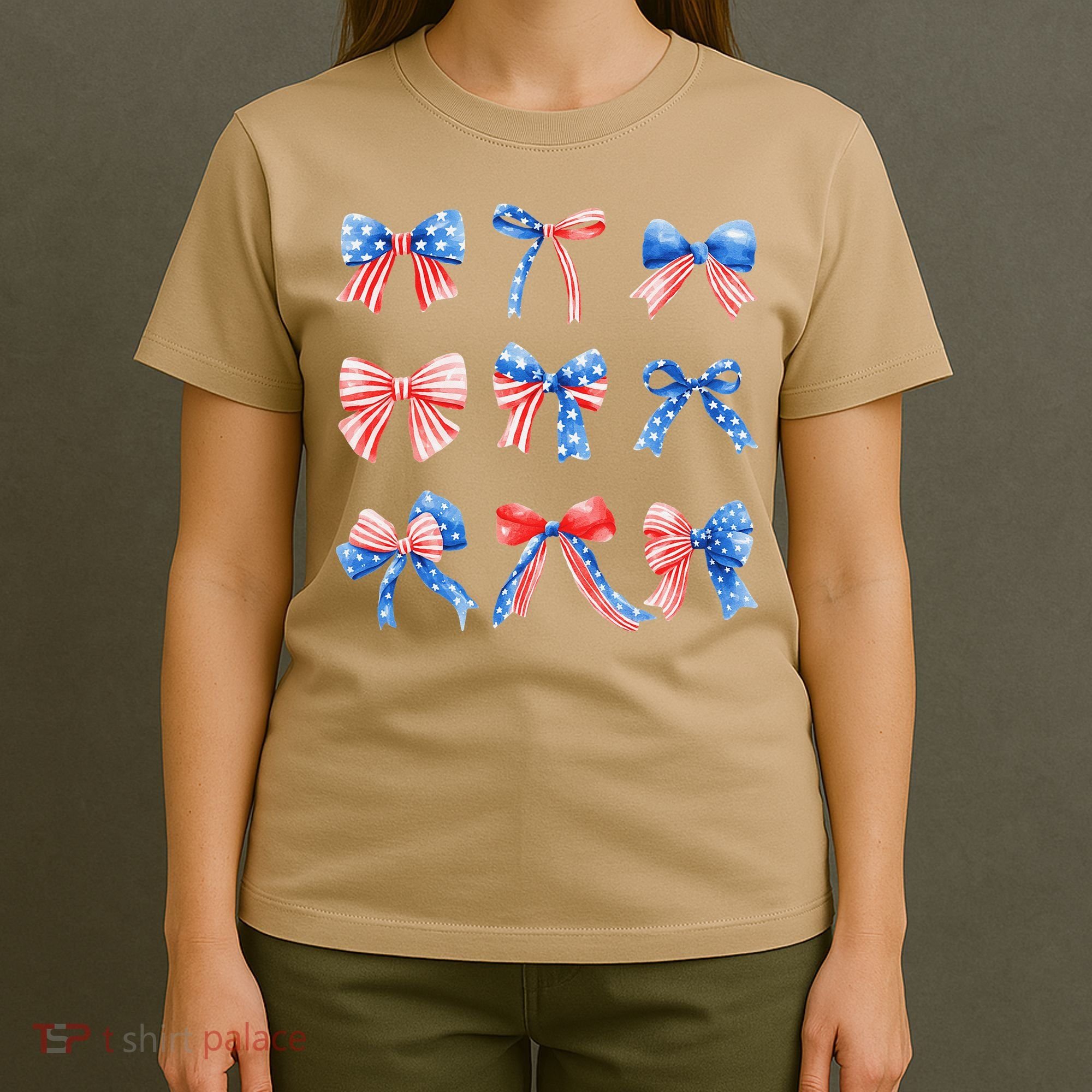 Retro American Flag Coquette Bow Patriotic 4th July Women T-Shirt