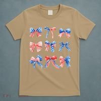 Retro American Flag Coquette Bow Patriotic 4th July Women T-Shirt thumb 5