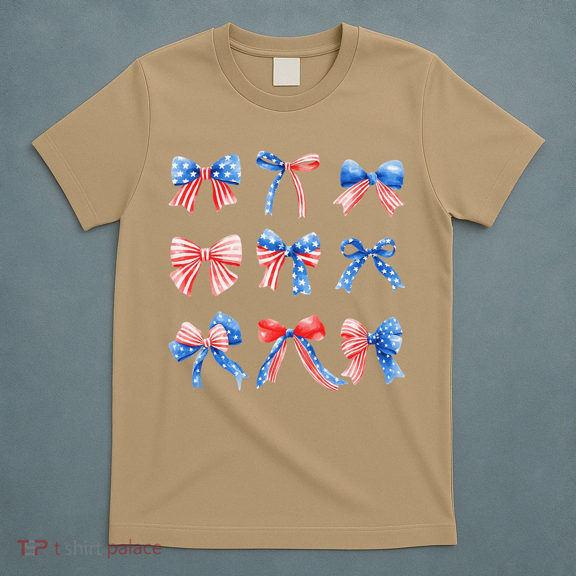 Retro American Flag Coquette Bow Patriotic 4th July Women T-Shirt