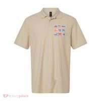 Retro American Flag Coquette Bow Patriotic 4th July Women Polo thumb 0