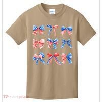 Retro American Flag Coquette Bow Patriotic 4th July Women Kids T-Shirt thumb 0