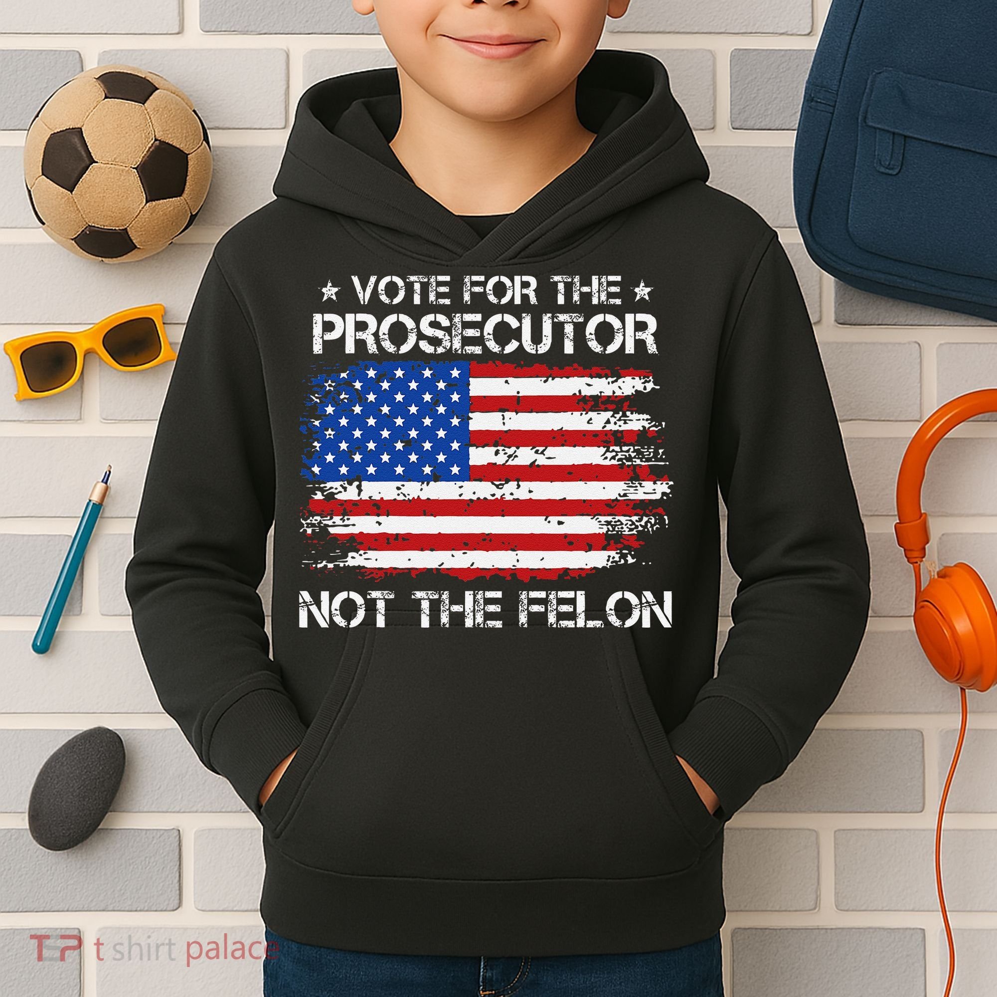 Retro American Flag Vote For The Prosecutor Not The Felon Kids Hoodie