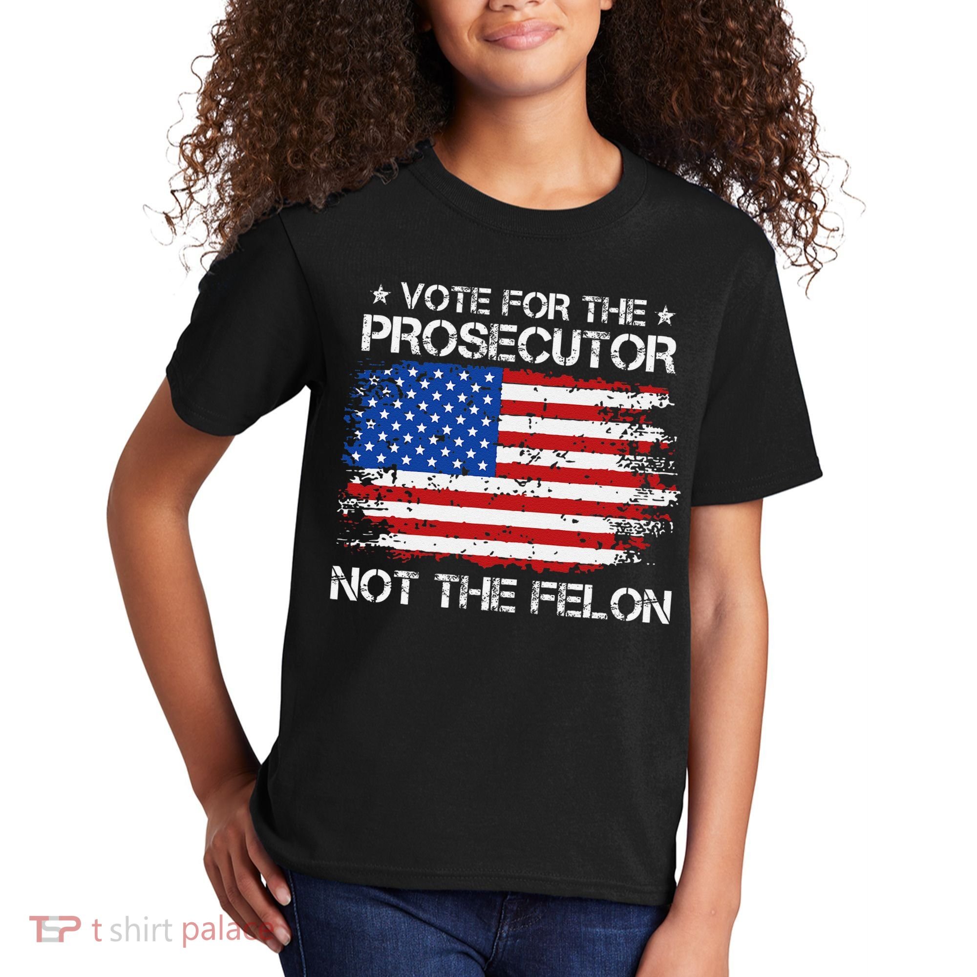 Retro American Flag Vote For The Prosecutor Not The Felon Kids T-Shirt