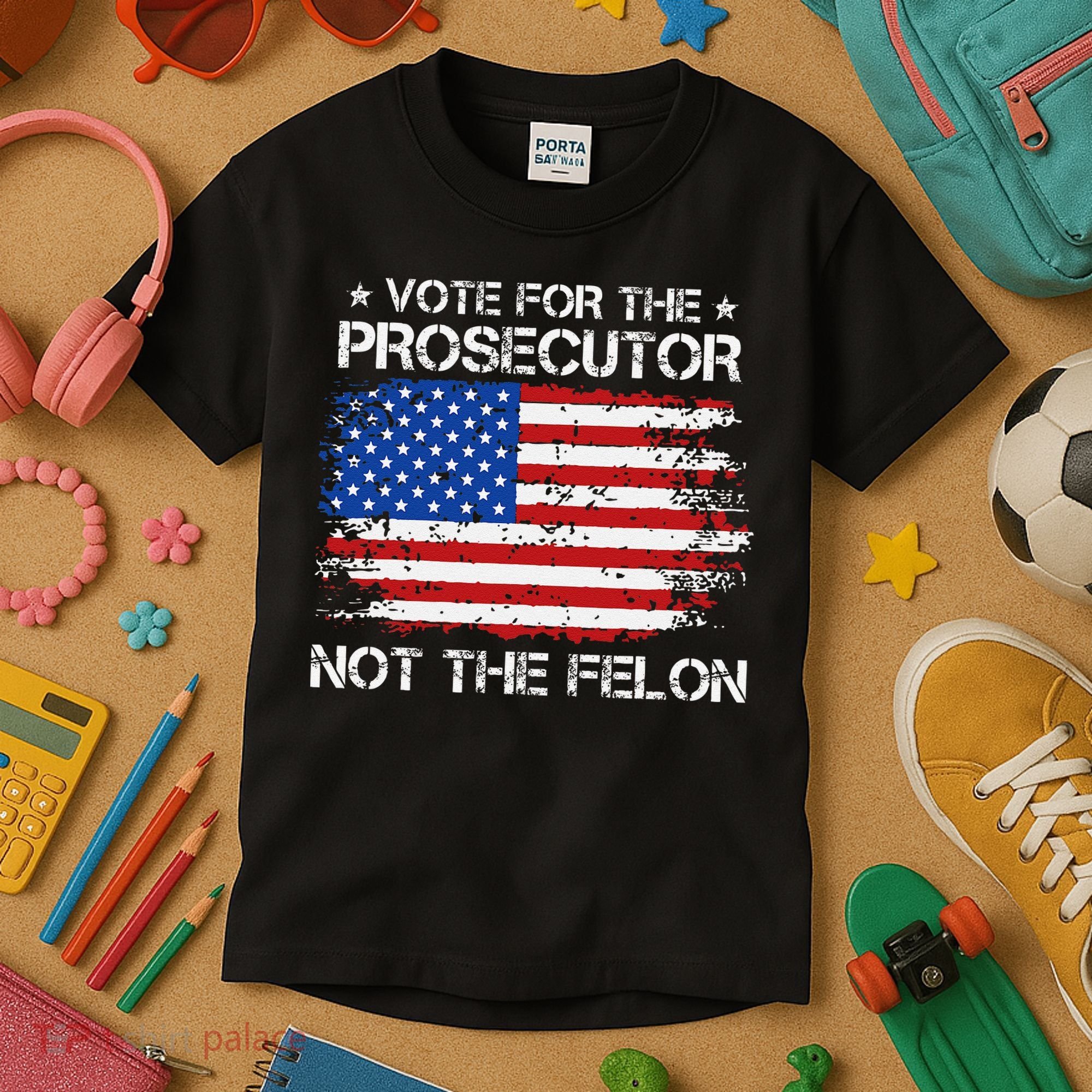 Retro American Flag Vote For The Prosecutor Not The Felon Kids T-Shirt