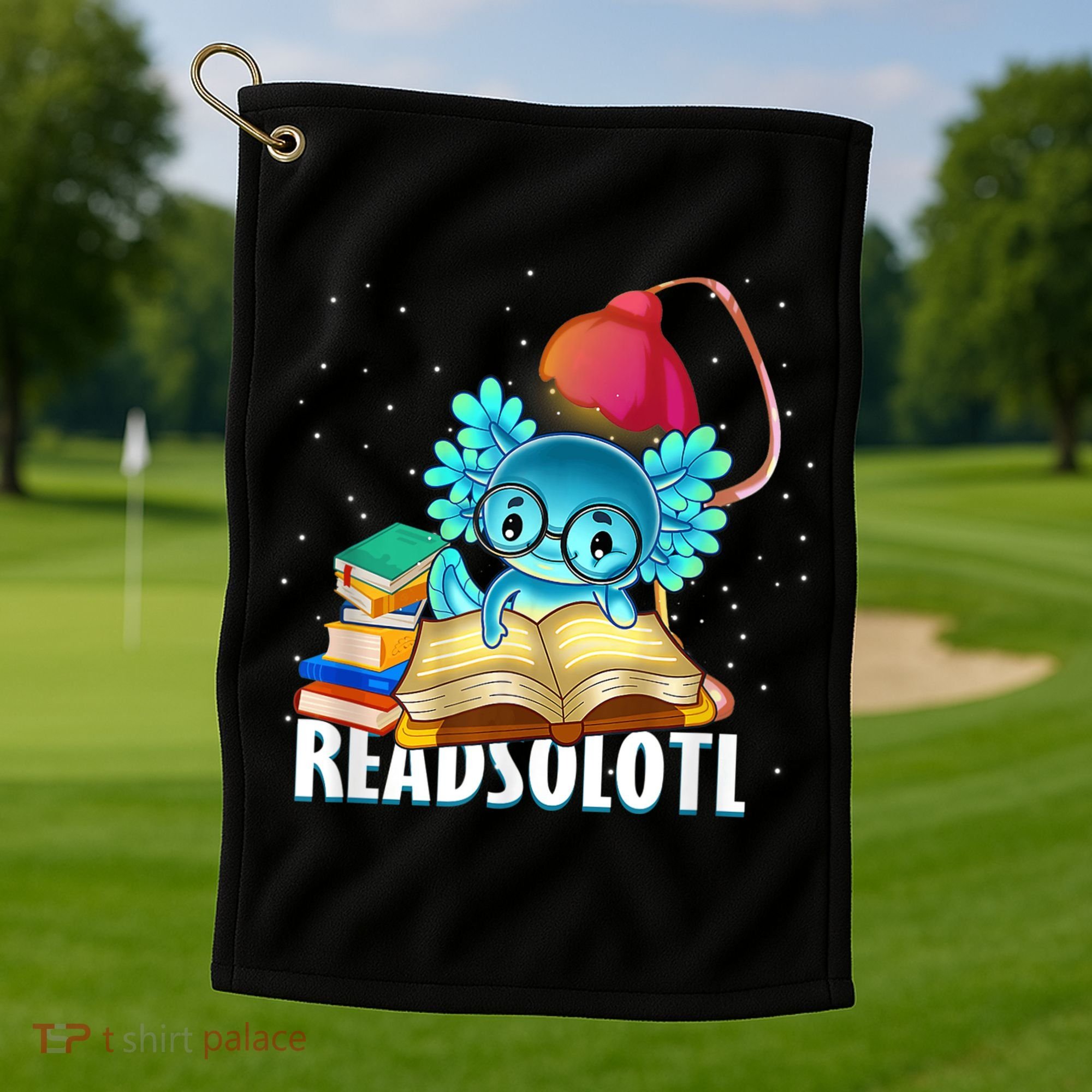 Readsolotl Axolotl Funny Reading Fish Books Lizard  Golf Towel