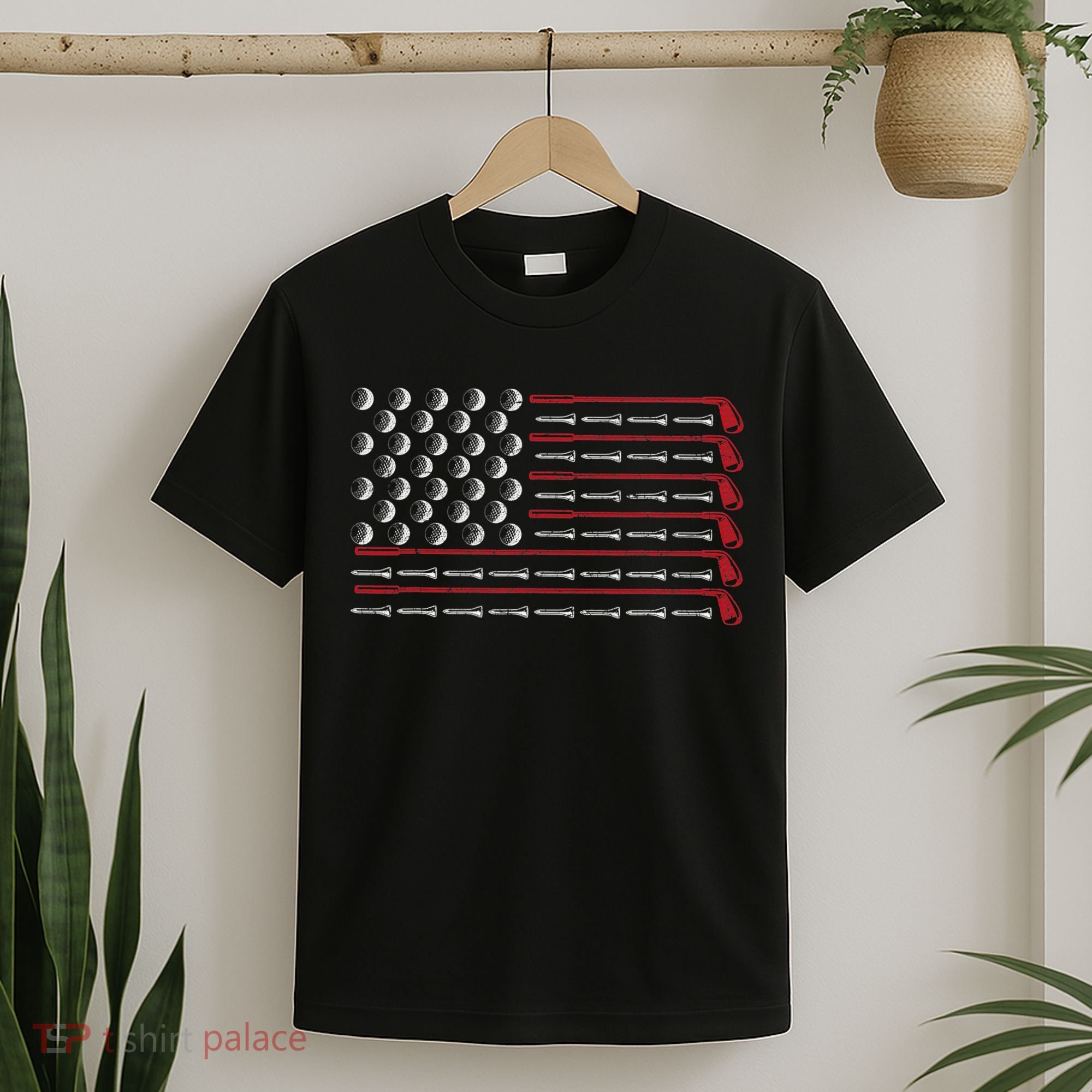 Retro American Flag Golf Gift for Golfer Funny Golf Club T-Shirt