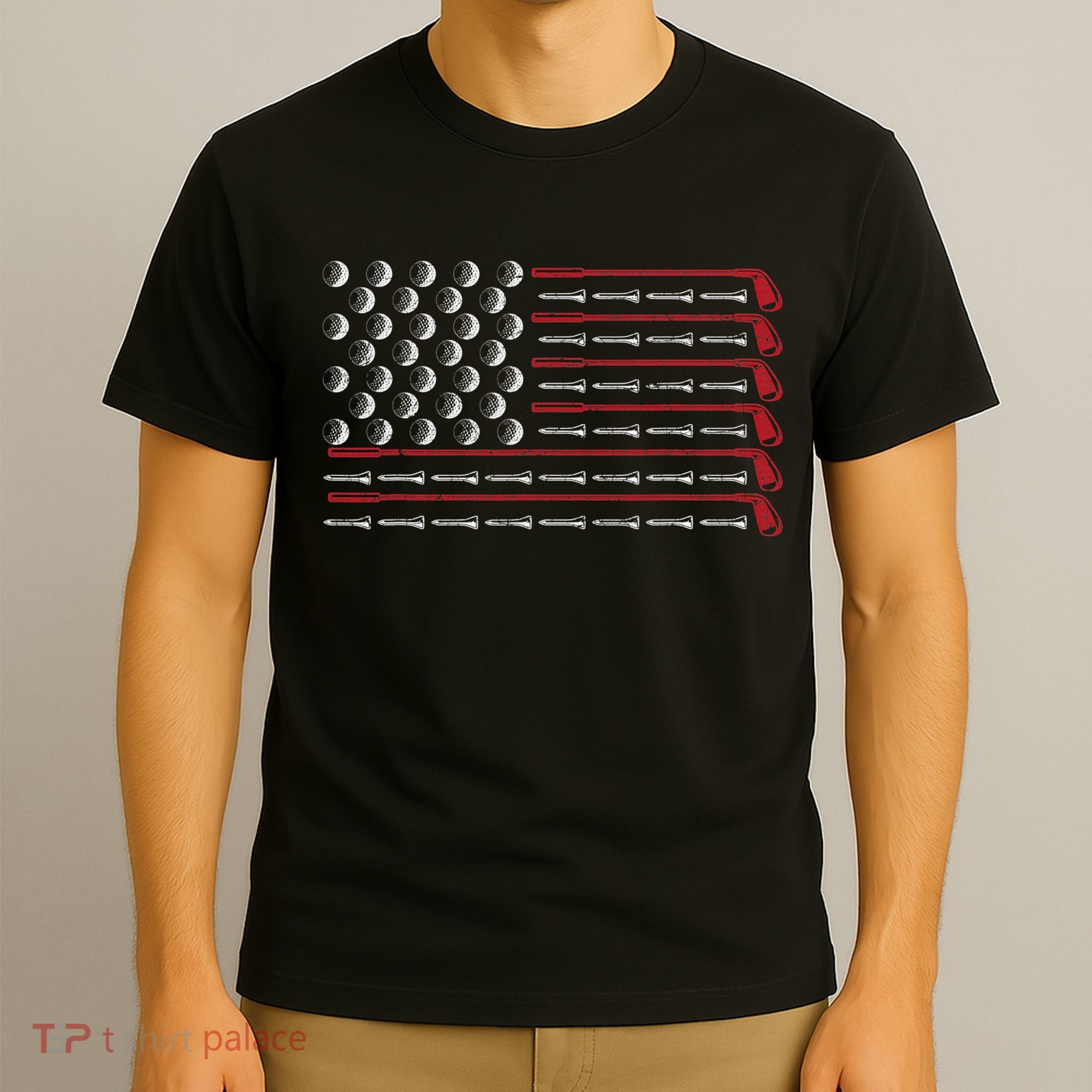 Retro American Flag Golf Gift for Golfer Funny Golf Club T-Shirt